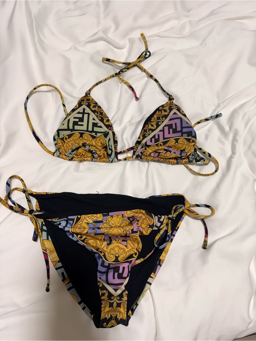 Fendi Multicolor Baroque Print String Bikini